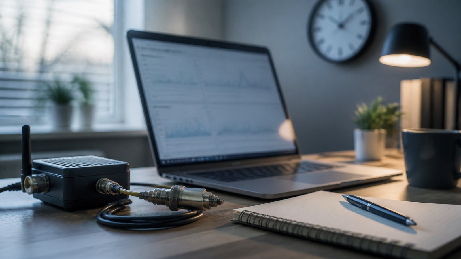 Editorial technology scene representing time-series intelligence in wireless and electrical signal analysis