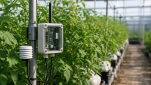 Greenhouse edge AI sensor device with plants and local processing hardware