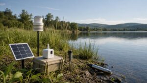 Lakeside environmental sensing kit with water, soil, and air sensors