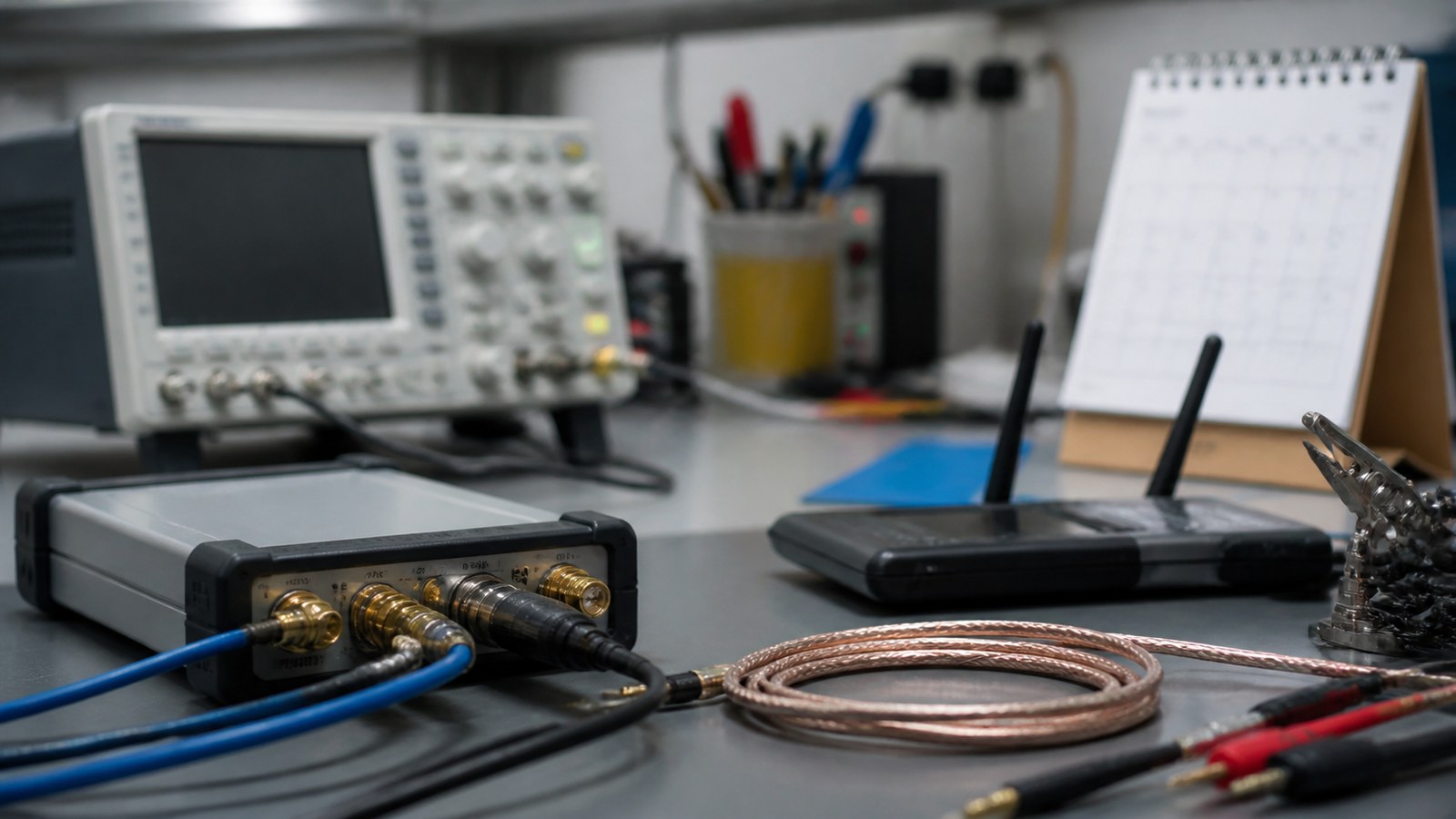Editorial technology scene representing time-series data in wireless and electrical signal analysis