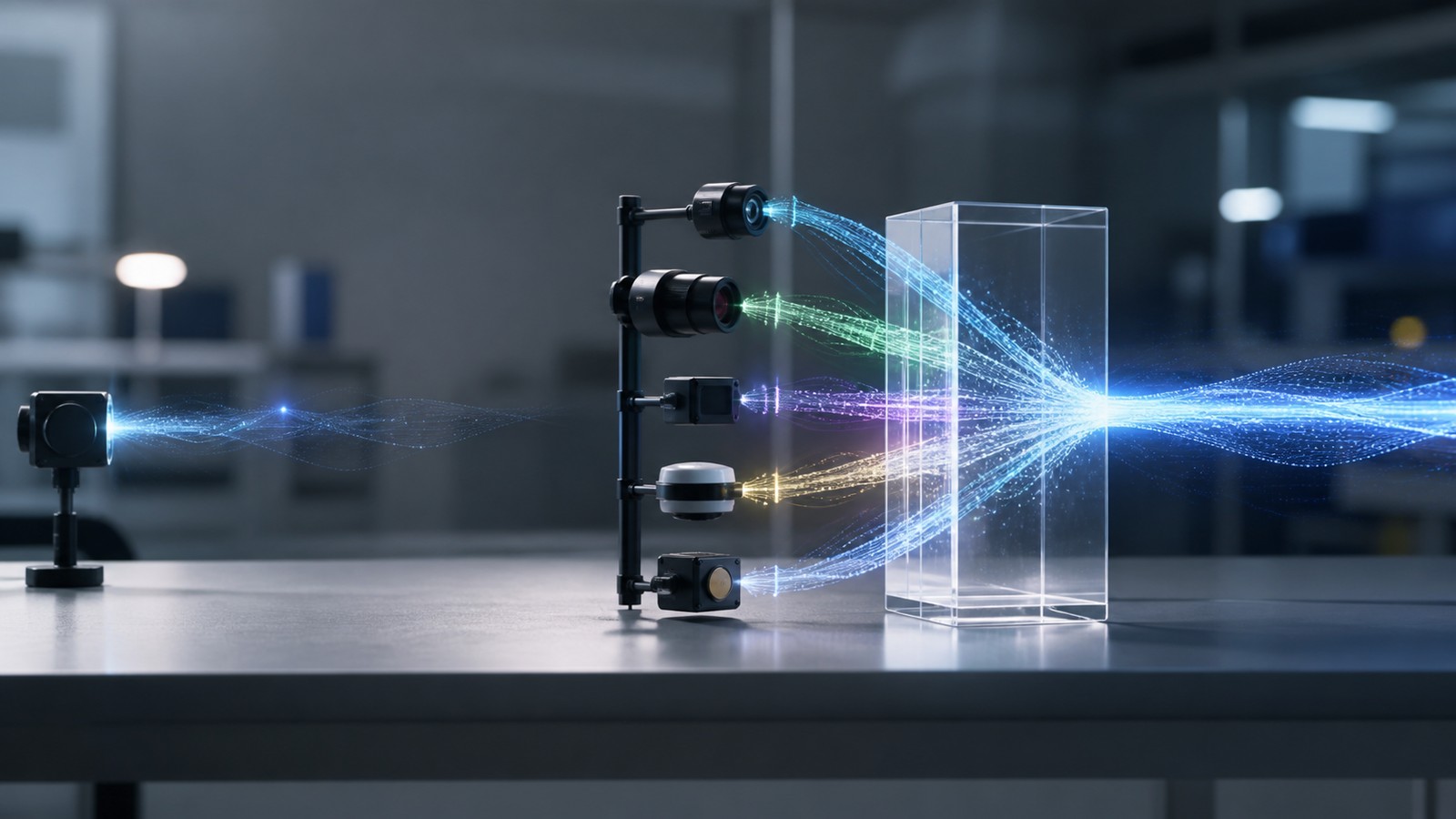 Editorial image of one weak sensor path and several combined sensor paths forming a stronger signal