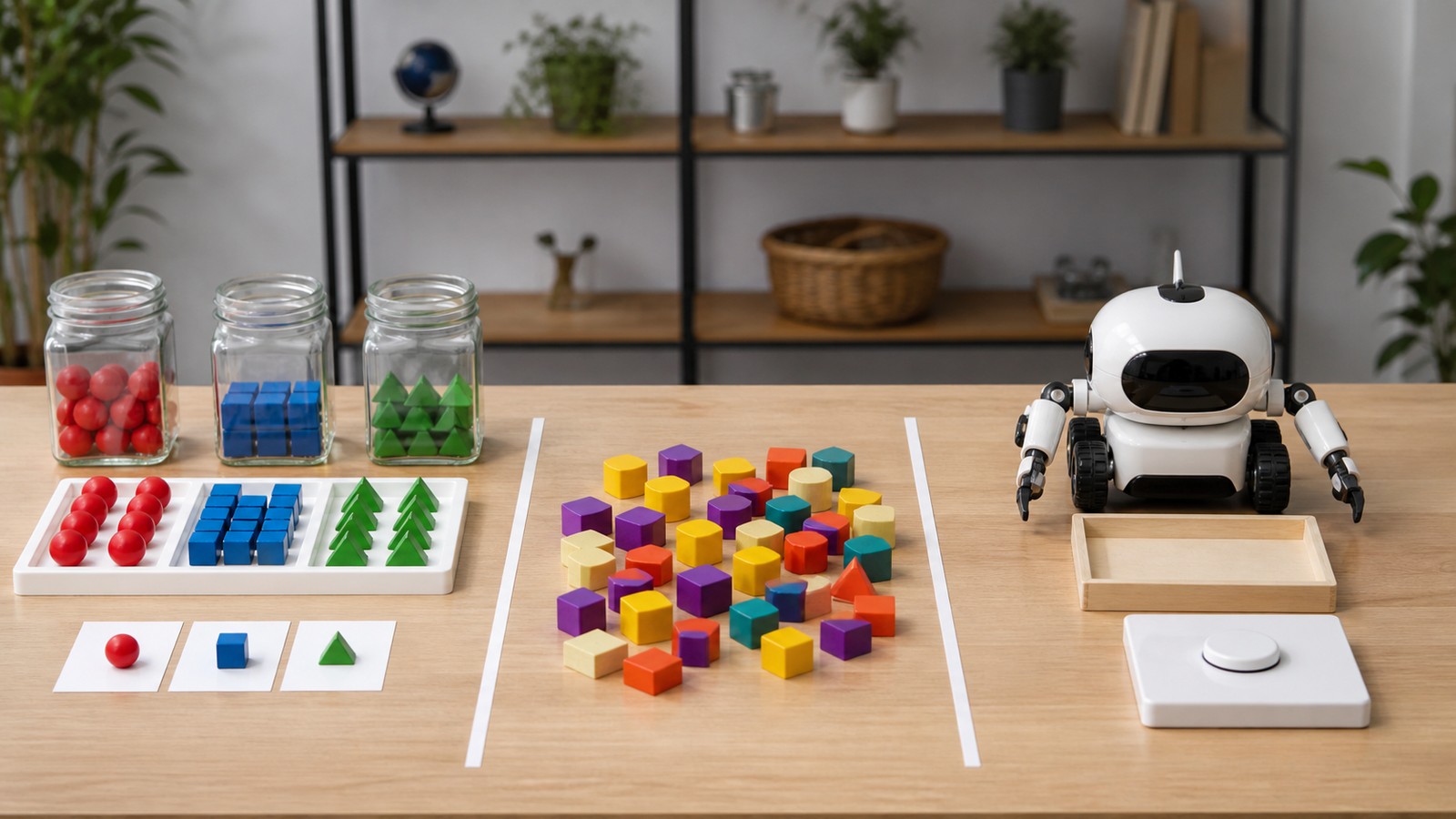 Editorial image of three distinct machine learning training setups represented by physical objects